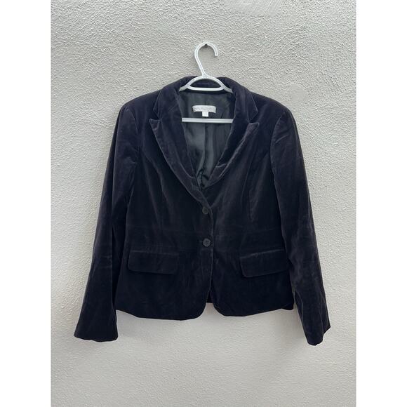 New York & Company Womens Blazer Size 10 Black Faux Velour Two Button Up - Picture 1 of 13